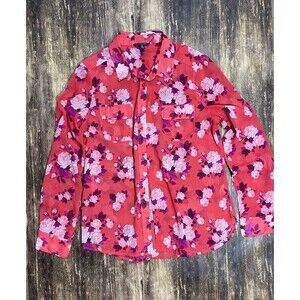 American Eagle Outfitters pink/purple sheer button down blouse size MEDIUM